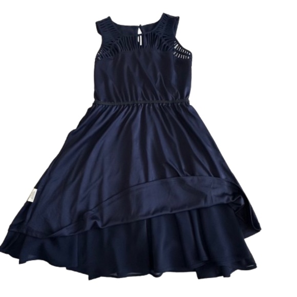 As U Wish Women' 9 Navy Sleeveless Round Neck Lined Chiffon Mini Dress - Picture 8 of 16